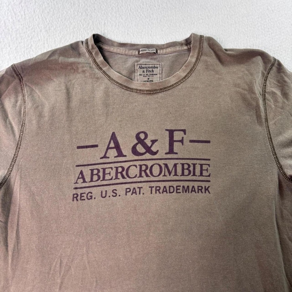 Vintage Y2K Abercrombie & Fitch Logo T Shirt Men's M Beige Green Graphic Tee - Picture 3 of 7